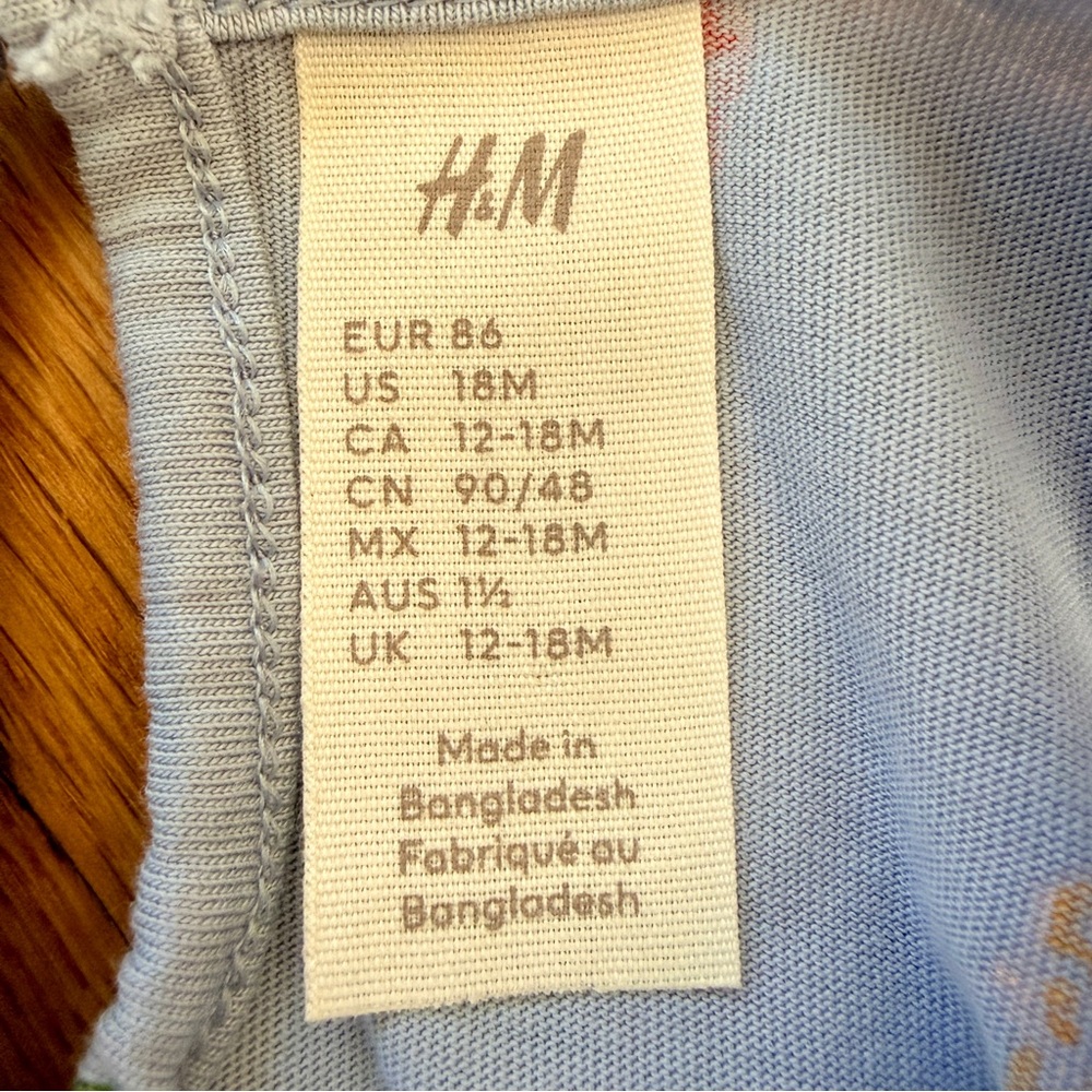 H&M Baby Girl Light Blue Rose Print Dress 12–18 Months - Picture 4 of 4